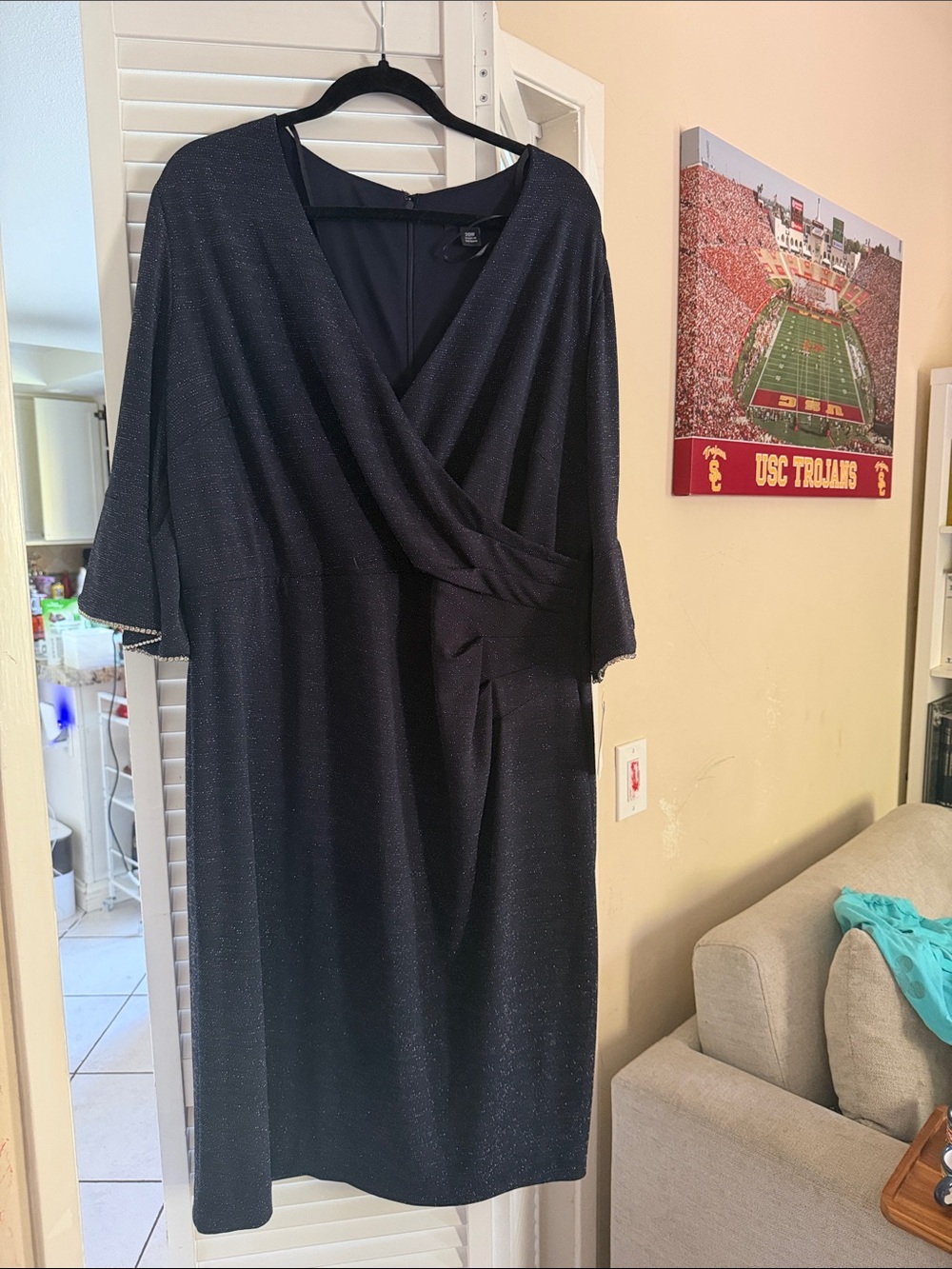 Sparkle Black Midi Wrap Dress with V-Neck - Picture 1 of 8